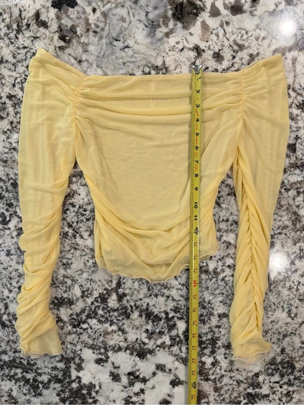 Free People Pale Yellow Off-Shoulder Mesh Top